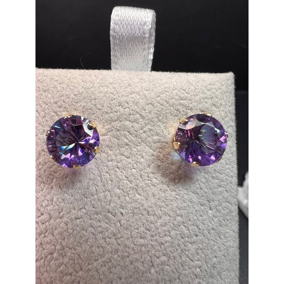 14K Yellow Gold Color Shift CZ Stud Earrings 8.2mm - Picture 6 of 16